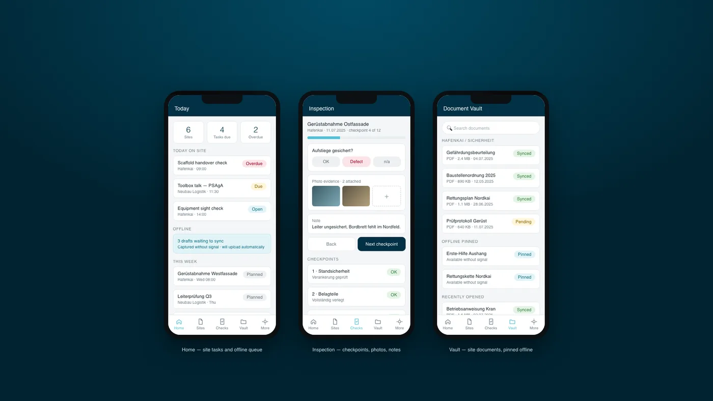 Intrisafe Companion inspection screens on a phone